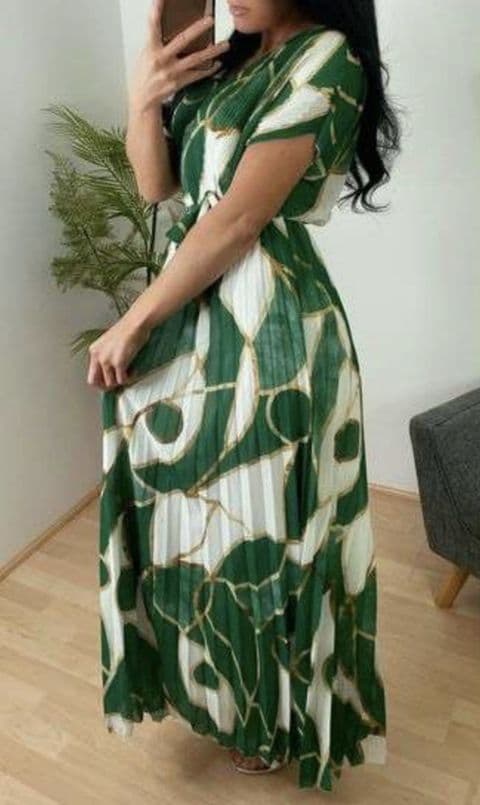 SUSANNA V-NECK PLEATED DRESS ROYAL GUCCI GREEN