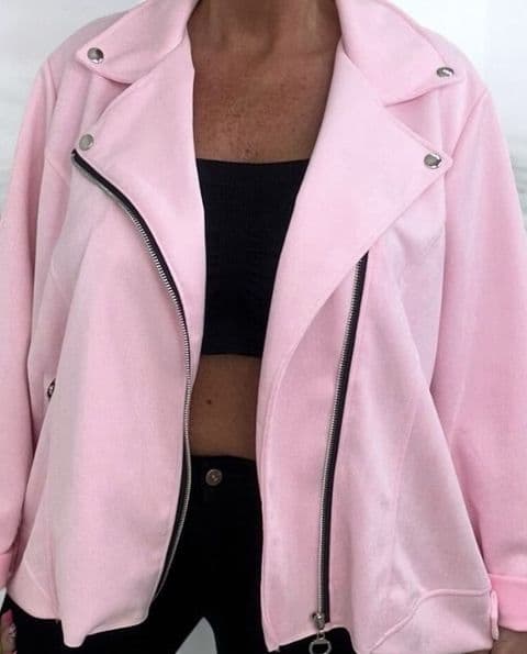 Susie Oversized Suedette Biker Jacket Baby Pink