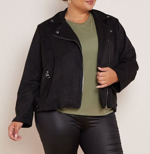 Susie Oversized Suedette Biker Jacket Black