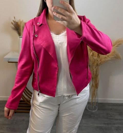 Susie Oversized Suedette Biker Jacket Fushia Pink
