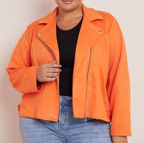 Susie Oversized Suedette Biker Jacket Orange
