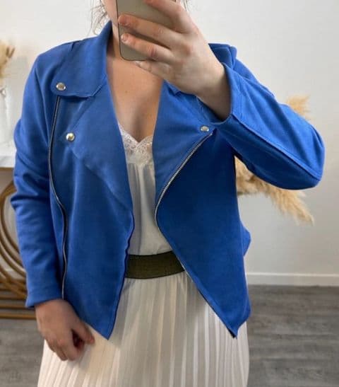 Susie Oversized Suedette Biker Jacket Royal Blue