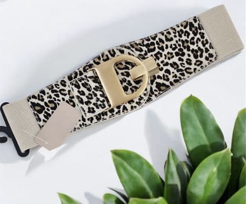 The Elasticated Gold D Leopard Belt