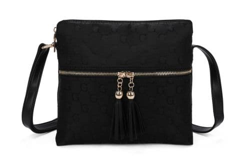 The “G” Designer Inspired Cross Body Tassel Bag Black