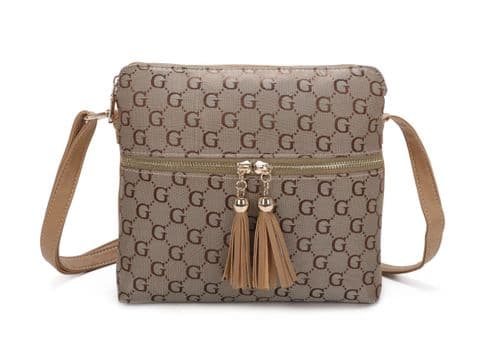 The “G” Designer Inspired Cross Body Tassel Bag Camel
