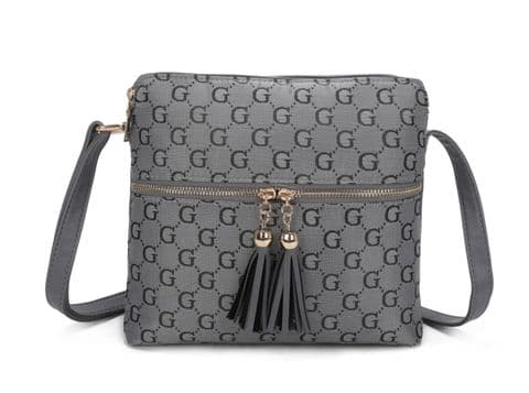 The “G” Designer Inspired Cross Body Tassel Bag Grey