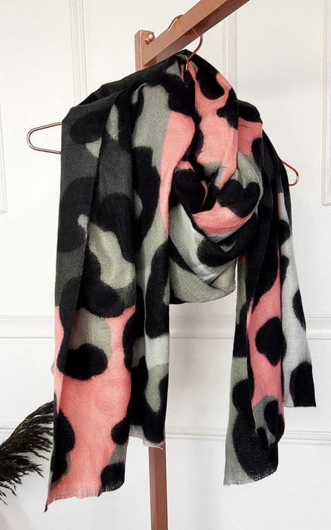 The Leopard Multi Scarf Grey & Pink