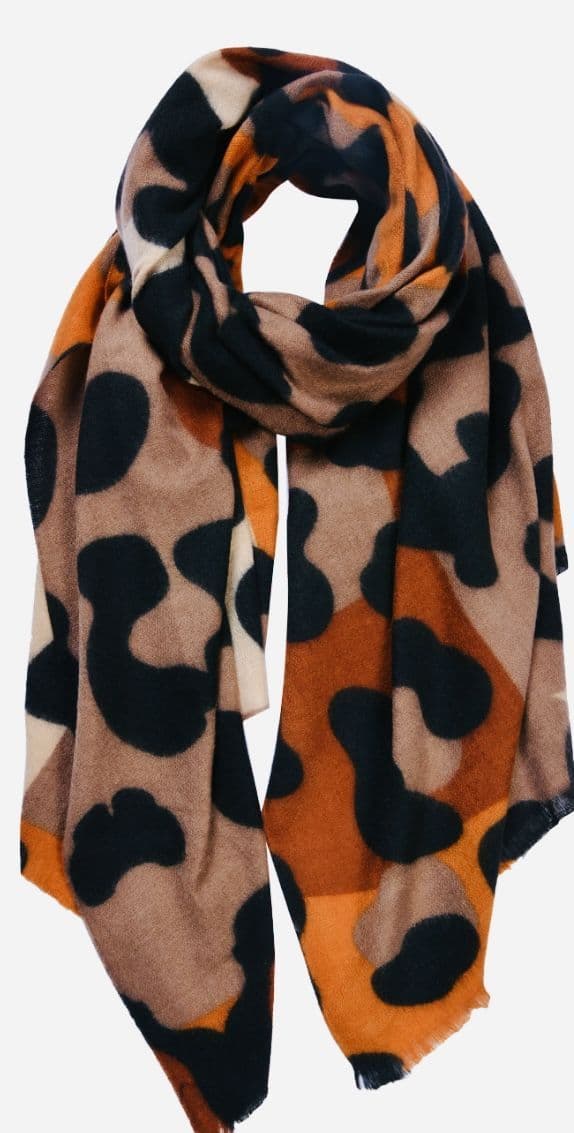 The Leopard Multi Scarf Tan/ Orange Multi
