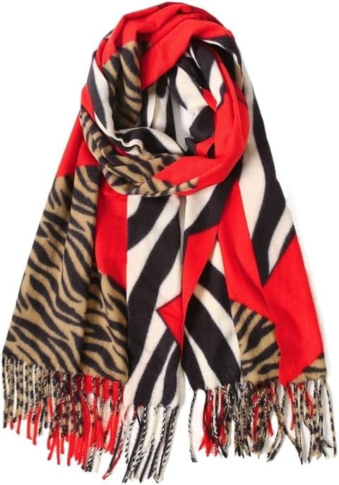 The Zebra Animal Multi Print Scarf Red Multi