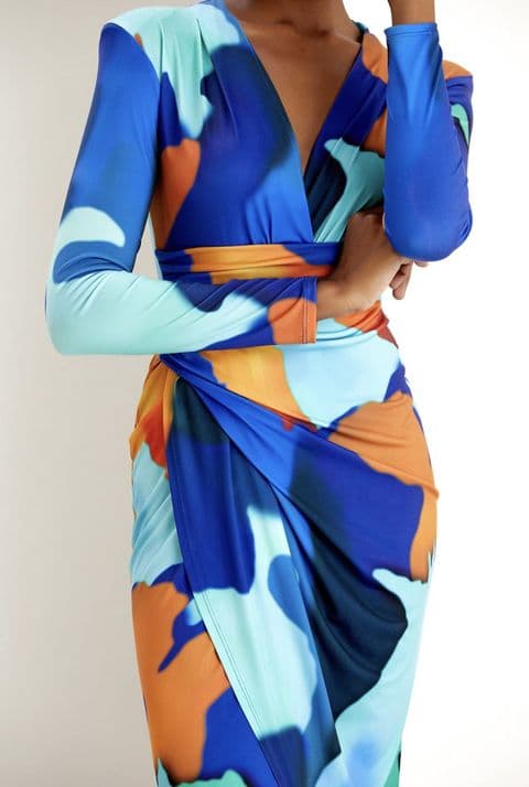 Triba Tie Die Midi Wrap Dress