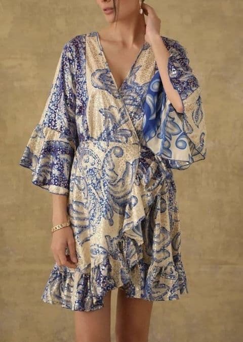 Tulussa Gold & Blue Wrap dress