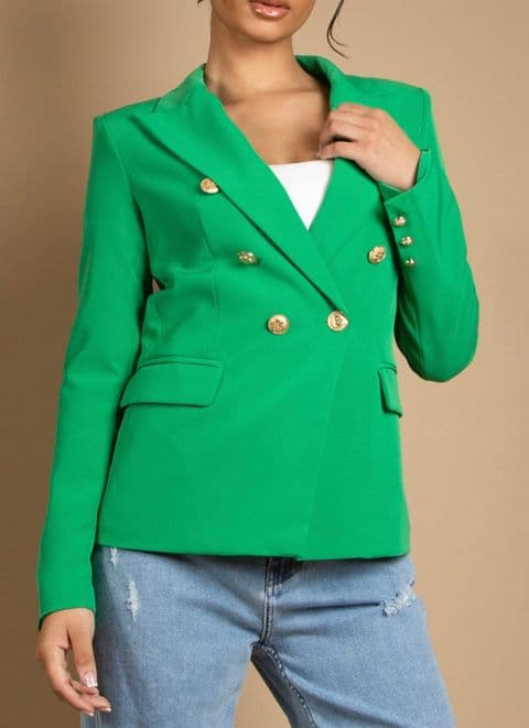 Victoria Designer Inspired Gold Button Blazer Gucci Green