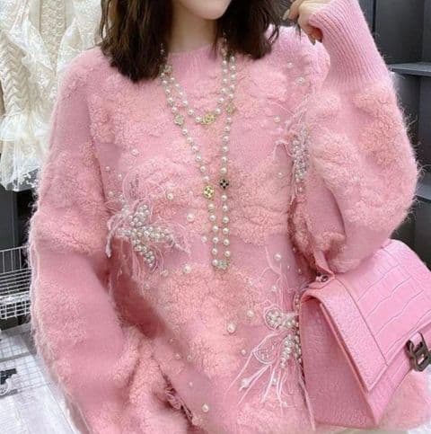 Victoria Luxorious Embellished Jumper Knit Pink