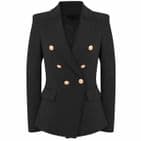 Victoria Plus Size Designer Inspired Gold Button Blazer Black