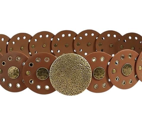 Vintage Style Boho Cowboy Waist Disc Belt Tan & Gold