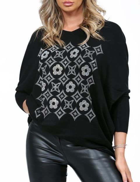 Viviana Dazzling Diamante Jumper Black