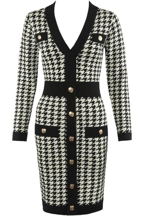Zara  Gold Dog Tooth Bodycon Dress