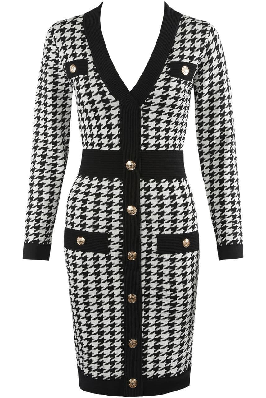 Zara White Dog Tooth Bodycon Dress