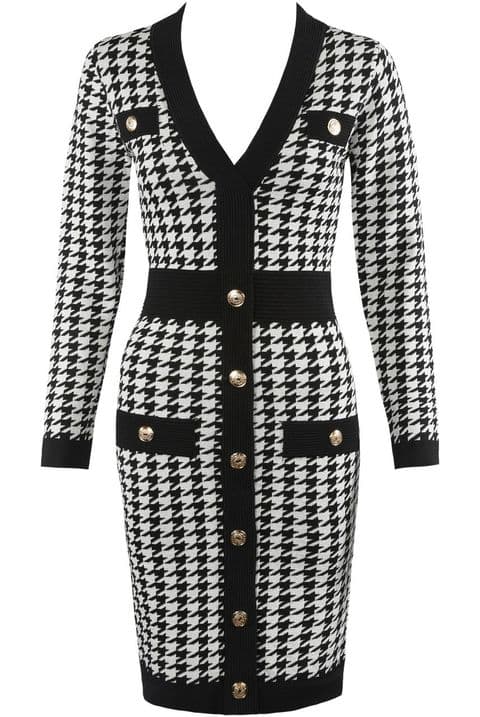 Zara  White Dog Tooth Bodycon Dress