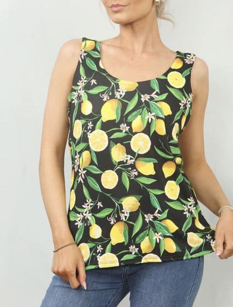 Zesty Lemon Ribbed Vest Top Black