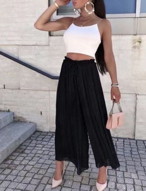 Zuley Pleated Chiffon Palazzo Trousers Black