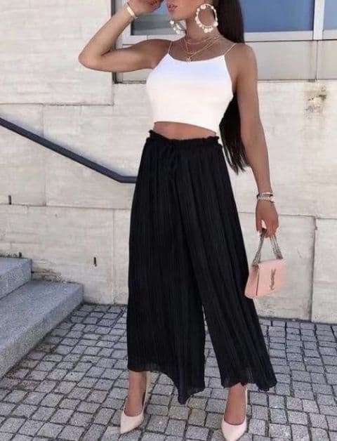 Zuley Pleated Chiffon Palazzo Trousers Black