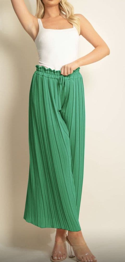 Zuley Pleated Chiffon Palazzo Trousers Green