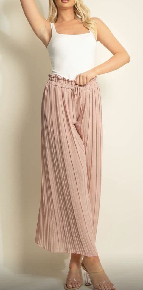 Zuley Pleated Chiffon Palazzo Trousers Nude Pink