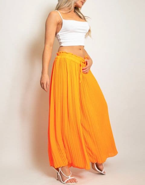 Zuley Pleated Chiffon Palazzo Trousers Orange