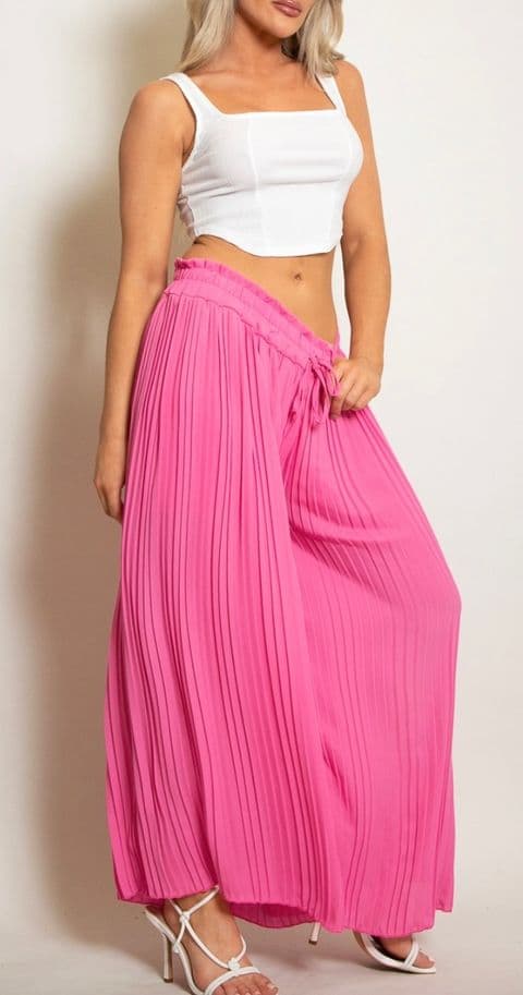 Zuley Pleated Chiffon Palazzo Trousers Pink