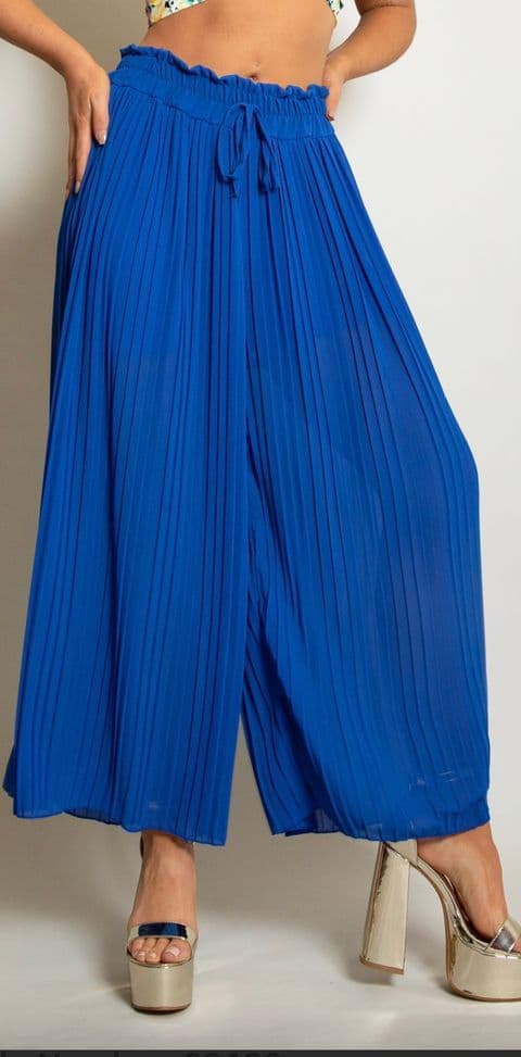 Zuley Pleated Chiffon Palazzo Trousers Royal Blue