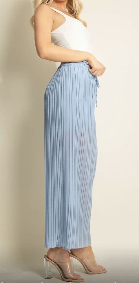 Zuley Pleated Chiffon Palazzo Trousers Sky Blue