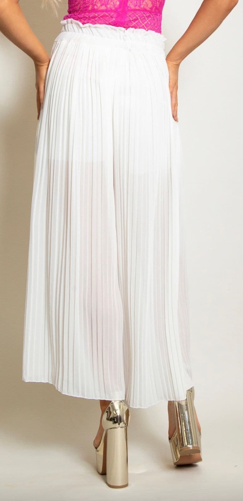 White Pleated White Chiffon Palazzo Pants Zuley Pleated Chiffon