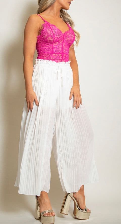 Zuley Pleated Chiffon Palazzo Trousers White
