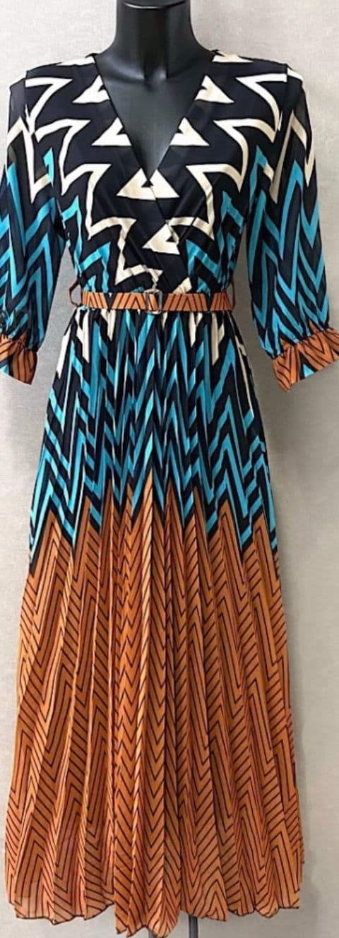 Zutti Zigzag Maxi Wrap Dress Camel Mutil