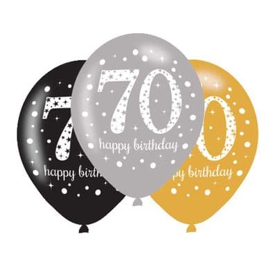 70th Birthday Gold And Black Latex Balloons (1)