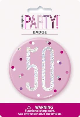 Age 50 Pink Glitz Medium Badge