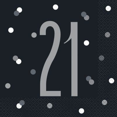 Black Glitz 21st Birthday Lunch Napkins