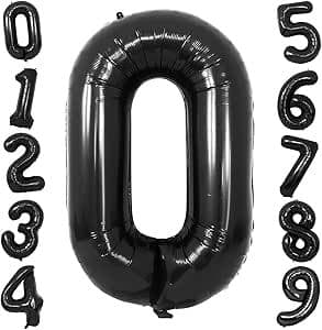 Black Number Shaped Foil Balloons