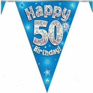 Blue Happy Birthday Foil Party Bunting Age 50 by Riethmuller