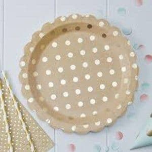 Gold Polka Dot Gold Foiled Kraft Paper Party Plates