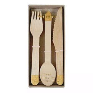 Gold Wooden Cutlery Set