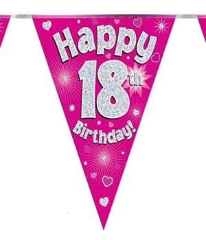 Happy 18th Birthday Pink Flag Banner