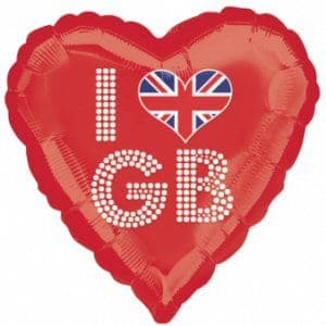 I Love GB Red Heart Foil Balloon