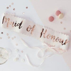 Pink and Rose Gold Foiled Maid of Honour Sash Team Bride
