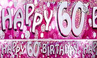 Pink Happy Birthday Foil Party Banner Age 60 by Riethmuller