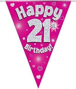 Pink Happy Birthday Foil Party Bunting Age 21 by Riethmuller