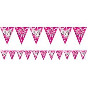 Pink Happy Birthday Foil Party Bunting Age 60 by Riethmuller