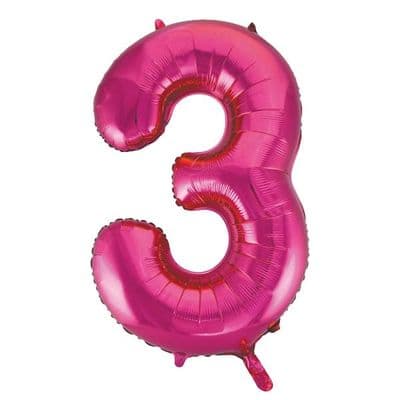 Pink Number 3 Shaped Foil Balloon