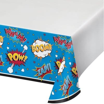 PLASTIC TABLECOVER 121 X 223 CM SUPERHERO SLOGANS
